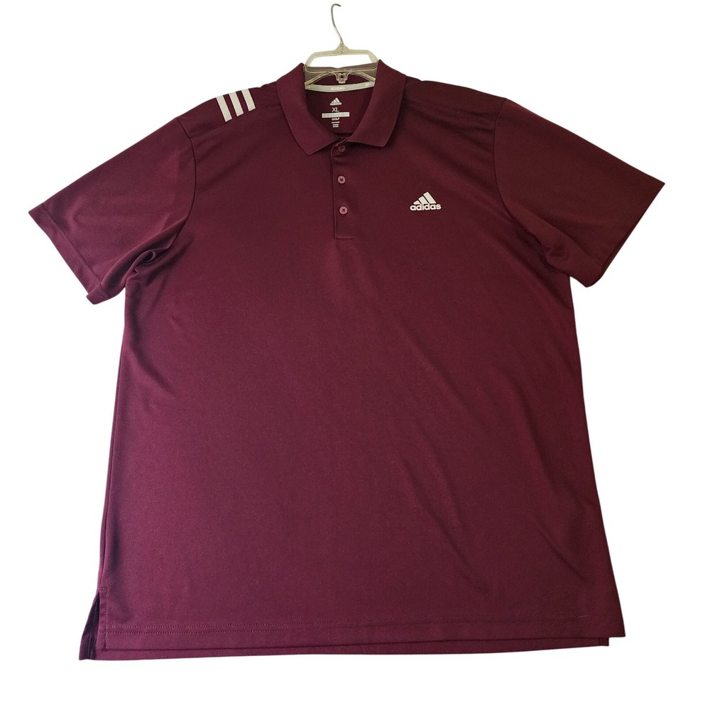 Adidas Golf Mens XL Maroon Burgundy Short Sleeve 3-Stripe Performance Polo Shirt